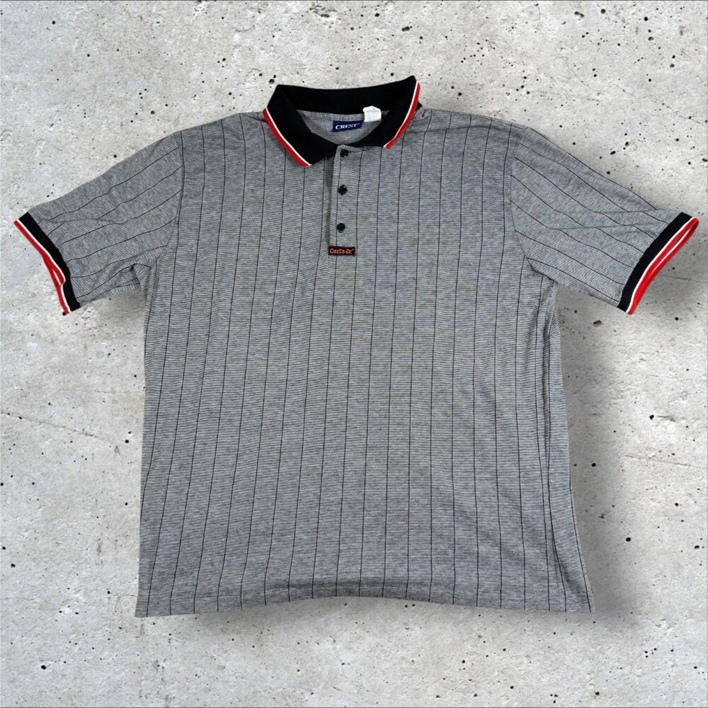 Vintage 90s Carl's Jr Fast Food Employee Uniform Polo Shirt Crest USA XL Grid